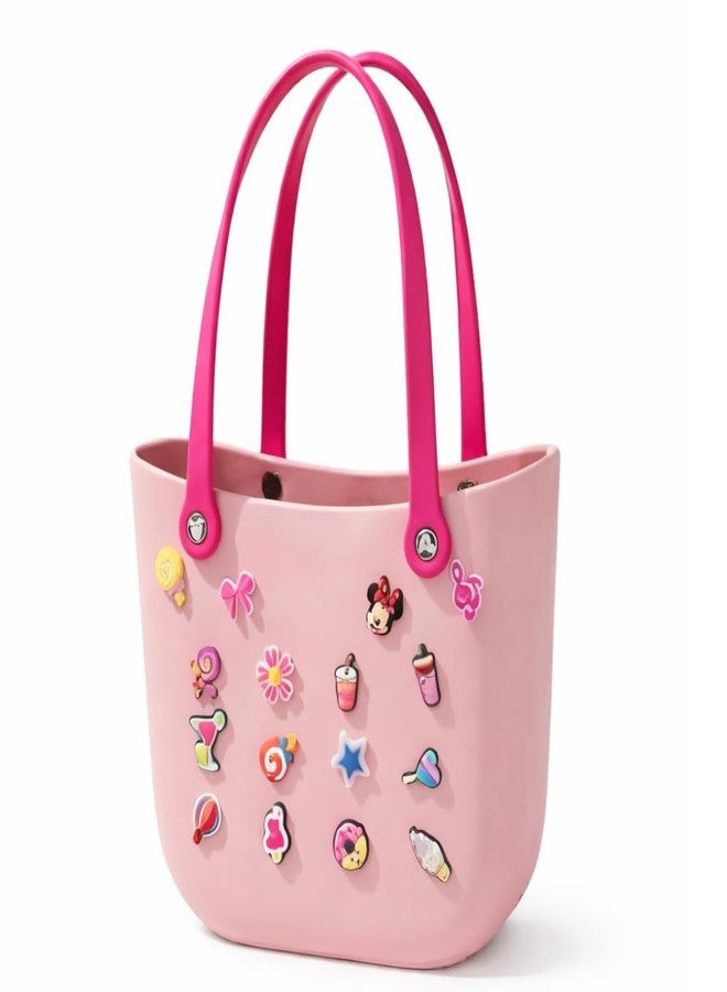 RAMNATH IMPEX Trendy Fashion Pink Eva Silicone Tote Bag for Girls & Women | Soft Waterproof Lightweight Handbag with Cute Charms | Gym Bag, Office Bag, Reusable Shopping, Beach, Travel Carry Bag Gift for Her. - Image 1